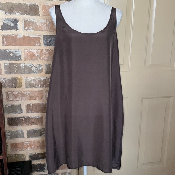 Eileen Fischer Taupe Brown Silk Slip Dress Thin Straps Scoop Neck & Back - Picture 1 of 9